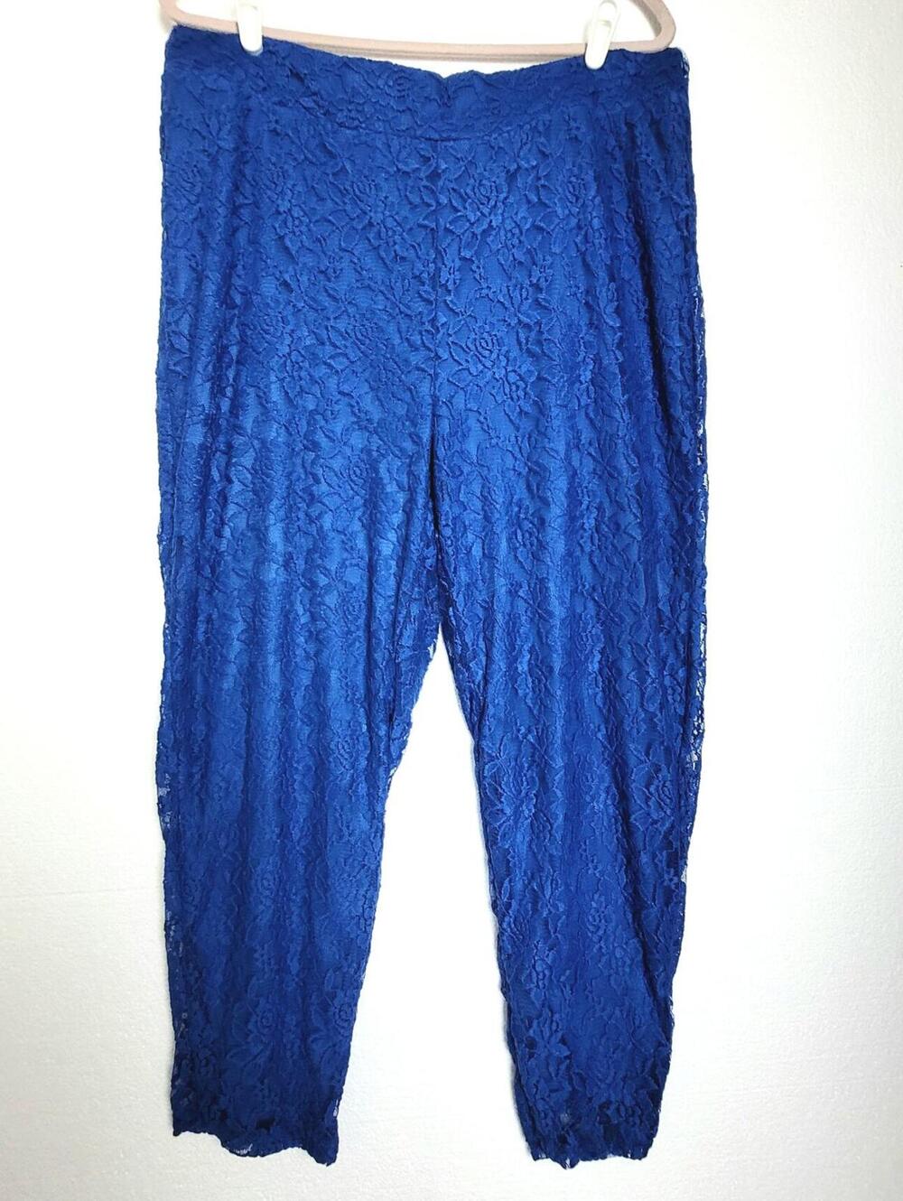 Ashley Stewart Royal Blue Lace Leggings Stretch Pants Size 18/20